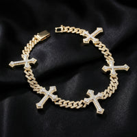 Pulsera de cruz con diamantes de oro de 10K dos tonos genuina, 4.72 CTW