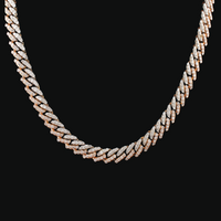 Oro auténtico de 14K, dos tonos, diamante, eslabón cubano, rosa y blanco.