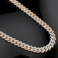 Oro auténtico de 14K, dos tonos, diamante, eslabón cubano, rosa y blanco.