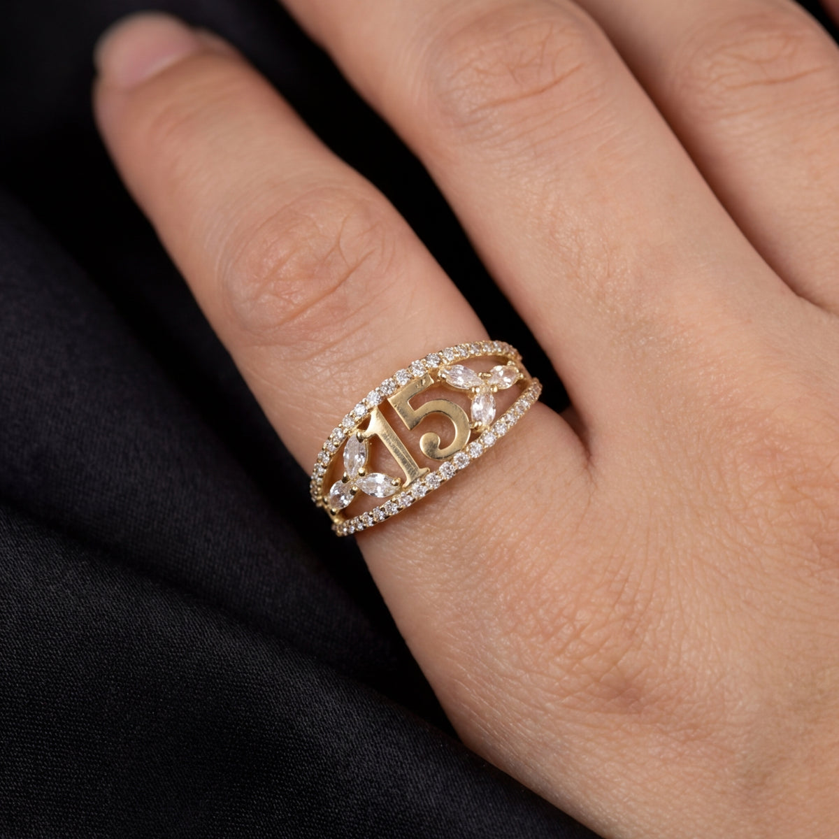 Solid 14K Gold Quinceañera Ring