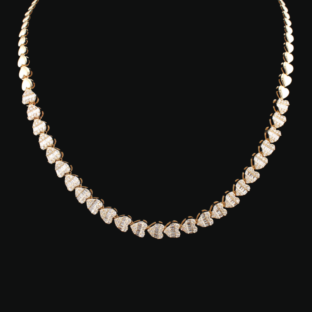 Real 14K Gold Diamond Heart Chain 2.5 CTW