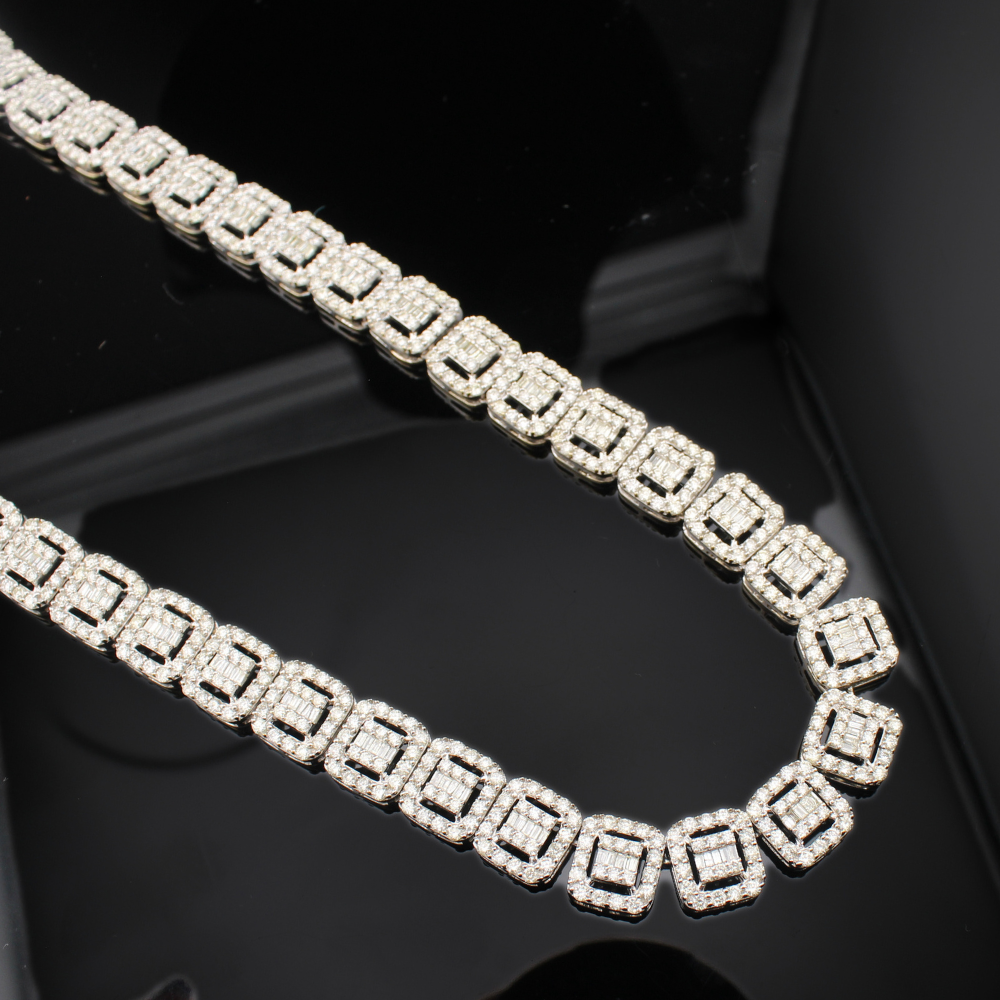 Cadena Baguette de Oro 10K auténtico con Diamantes