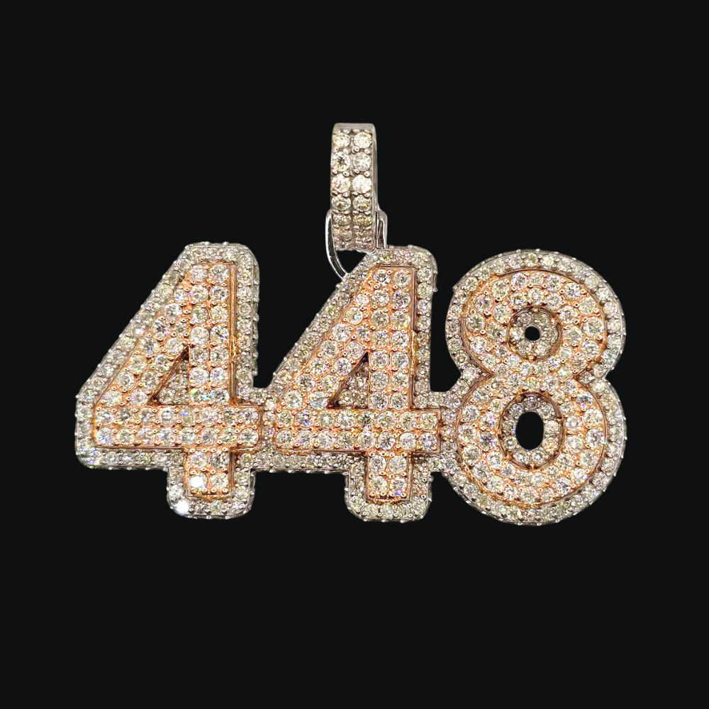 10K "448" Diamond Pendant Rose & White Gold - on black background - ICEbyAK