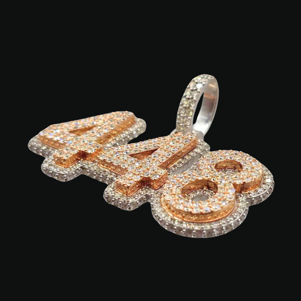 10K "448" Diamond Pendant Rose & White Gold - detail view - ICEbyAK