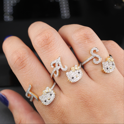 10K Diamond Initial Kitty Rings