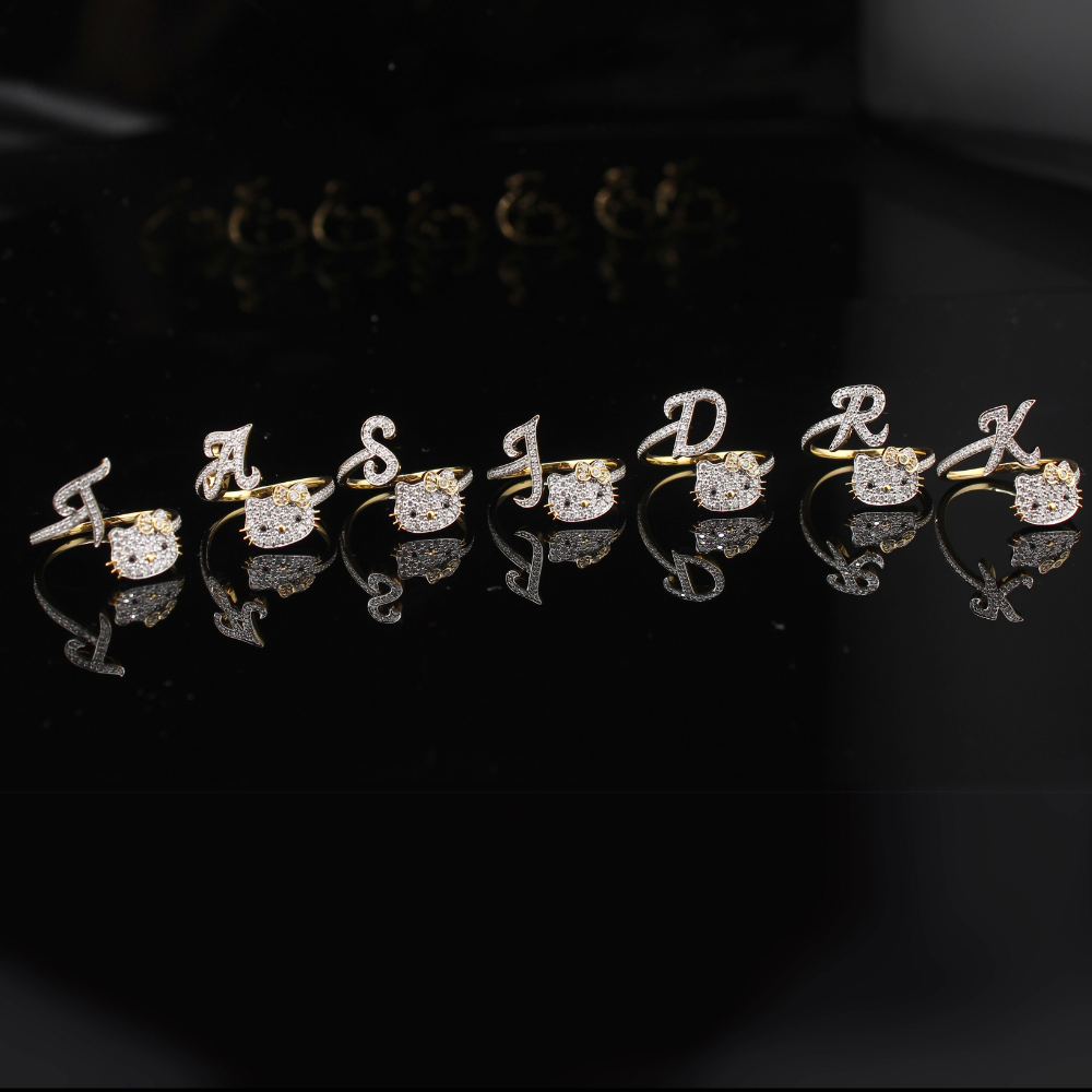 10K Diamond Initial Kitty Rings