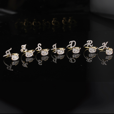 10K Diamond Initial Kitty Rings