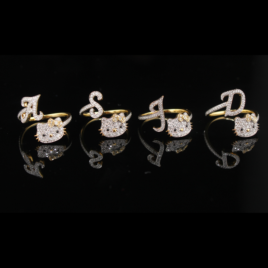 10K Diamond Intial Kitty Rings