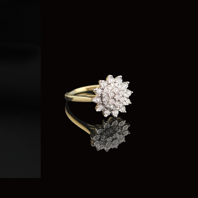 10k Yellow Gold Ladies Flower Diamond Ring 0.25 ctw