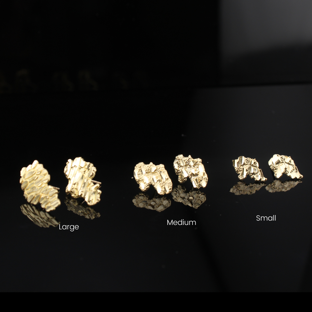 Aretes de oro amarillo de 10K auténtico con forma de pepita