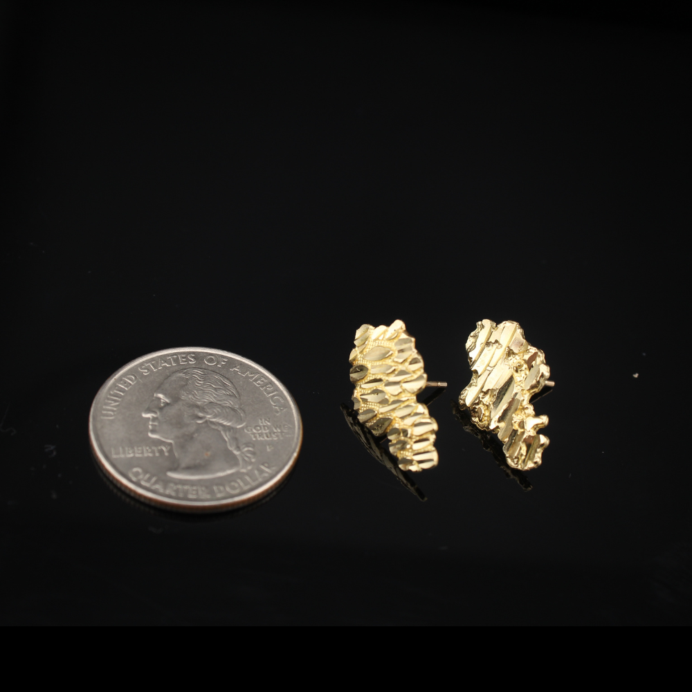 Aretes de oro amarillo de 10K auténtico con forma de pepita
