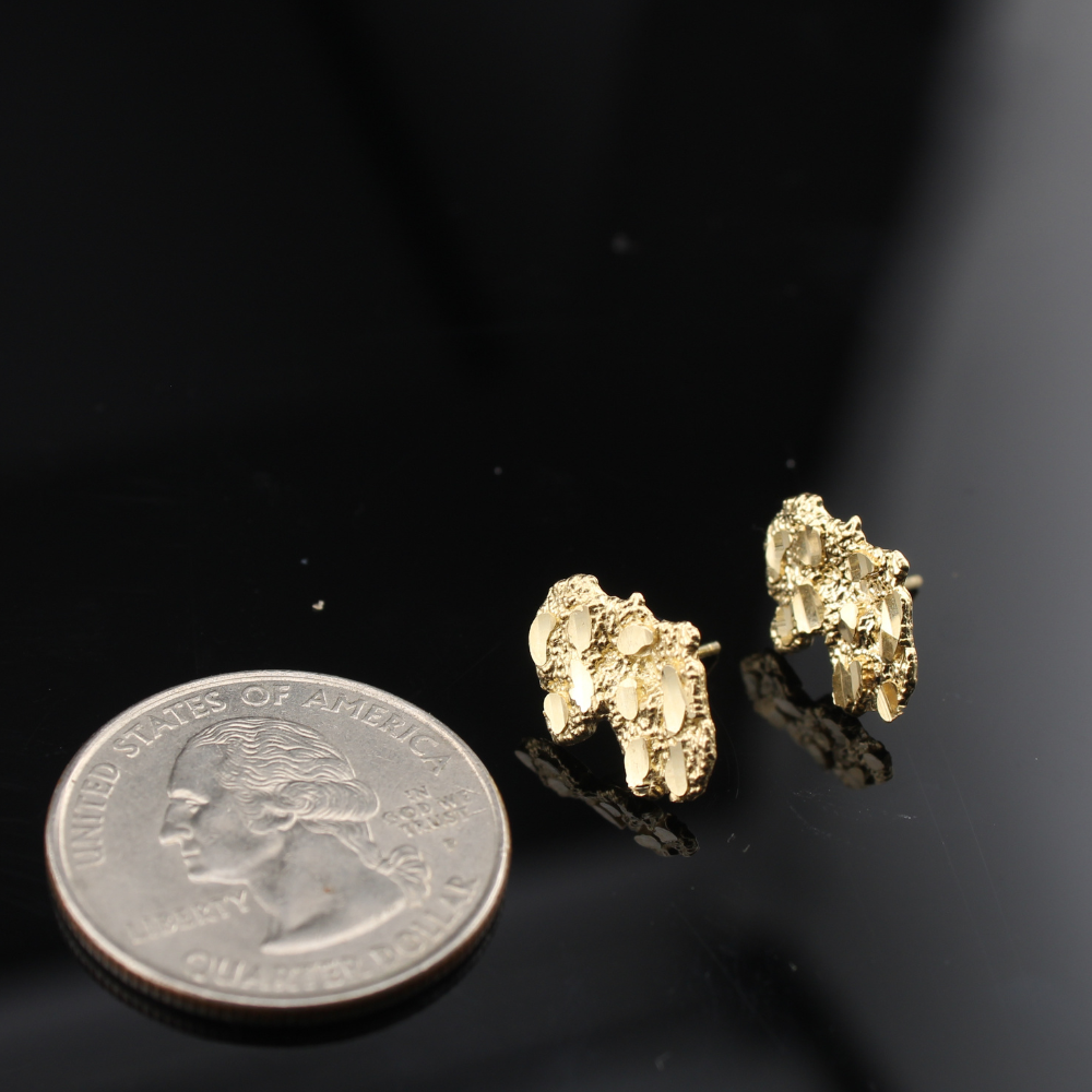 Aretes de oro amarillo de 10K auténtico con forma de pepita