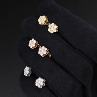 Pendientes de flor de diamante de oro de 10K auténtico 0,76 CTW