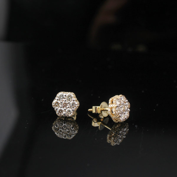 10K Diamond Flower Studs 1.5 ctw
