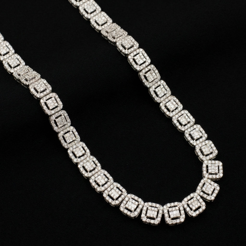 Cadena Baguette de Oro 10K auténtico con Diamantes
