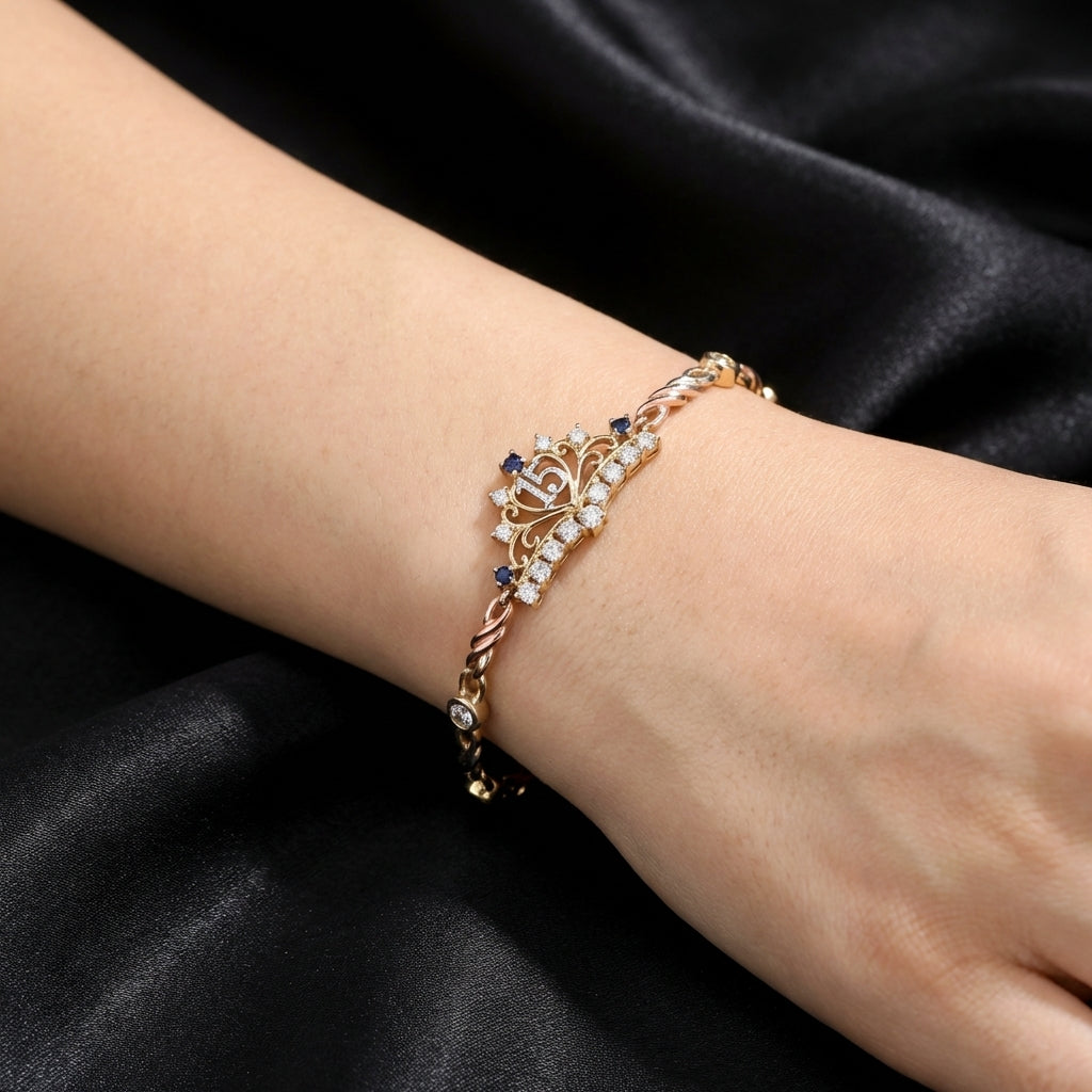 10K Gold Quinceanera Bracelet Blue Stones