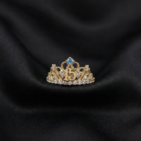 10K Quinceanera Crown Ring with Aquamarine Stone