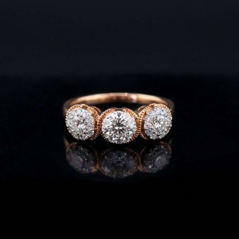 Anillo de oro rosa de 14K con diamante auténtico