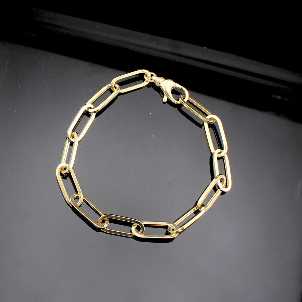 Real 14K Gold Yellow Paperclip Bracelet