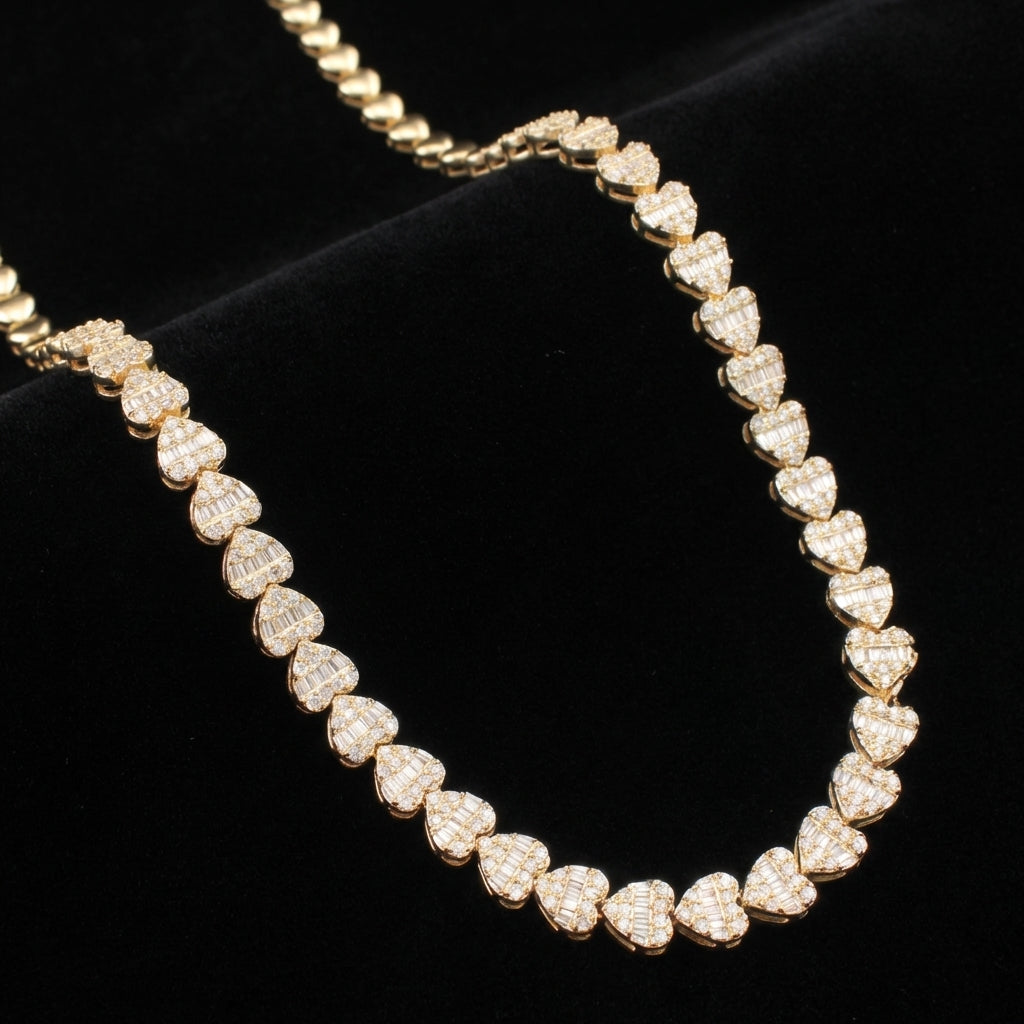 Real 14K Gold Diamond Heart Chain 2.5 CTW