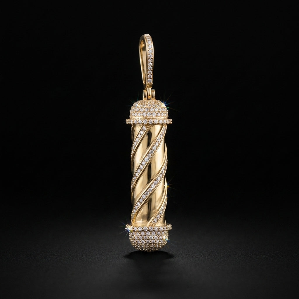 14K Diamond Barber Pole 3D Pendant 5.45 CTW