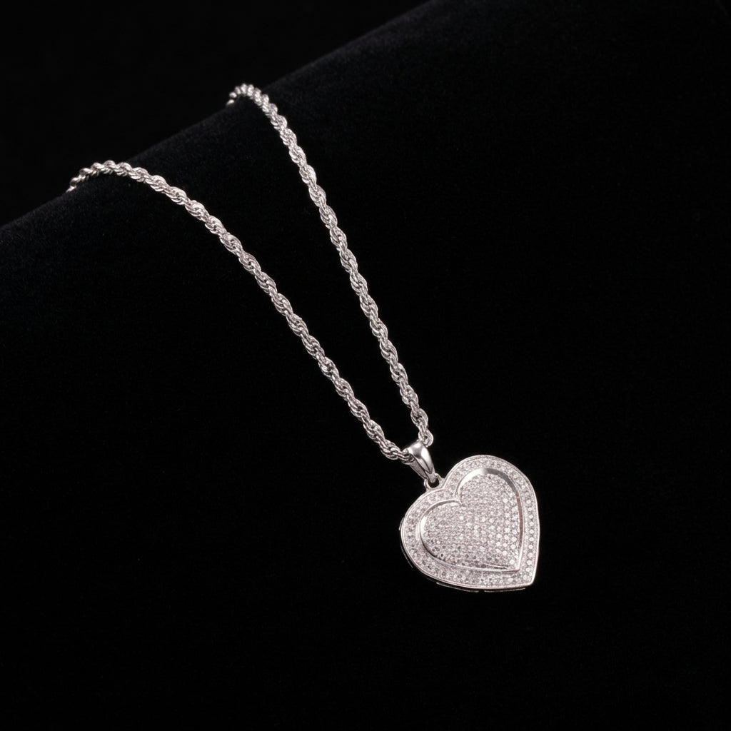 Colgante y cadena de corazón con diamante de oro de 10K real