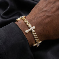 Pulsera de cruz con diamantes de oro de 10K dos tonos genuina, 4.72 CTW