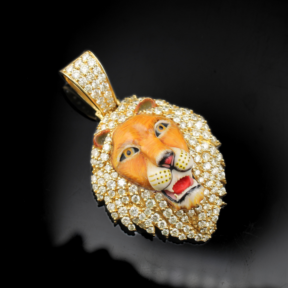 Real 10K Gold Diamond Lion Pendant