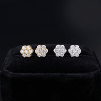 Real 10K Gold Diamond Flower Earrings 0.94 CTW