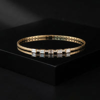 Pulsera rígida de diamantes de oro de 18K auténtico