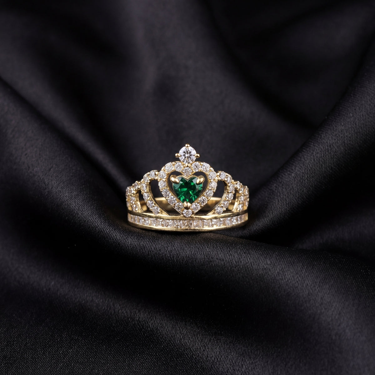 Real Gold 14K Tiara Green Stone Ring