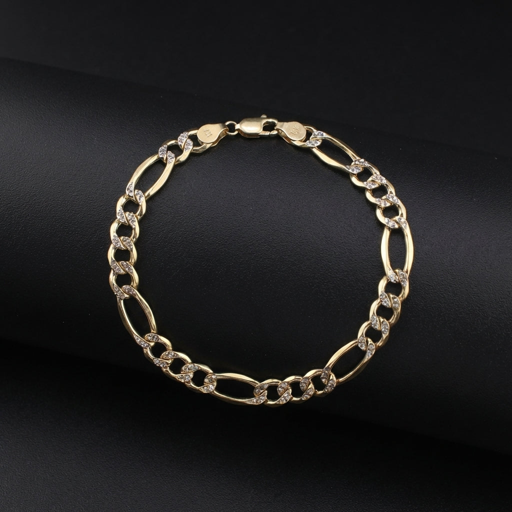 Pulsera de oro de 10K auténtico, diseño Figaro de 8mm con corte de diamante
