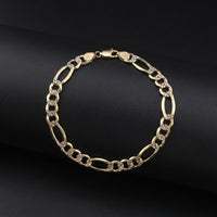 Pulsera de oro de 10K auténtico, diseño Figaro de 8mm con corte de diamante