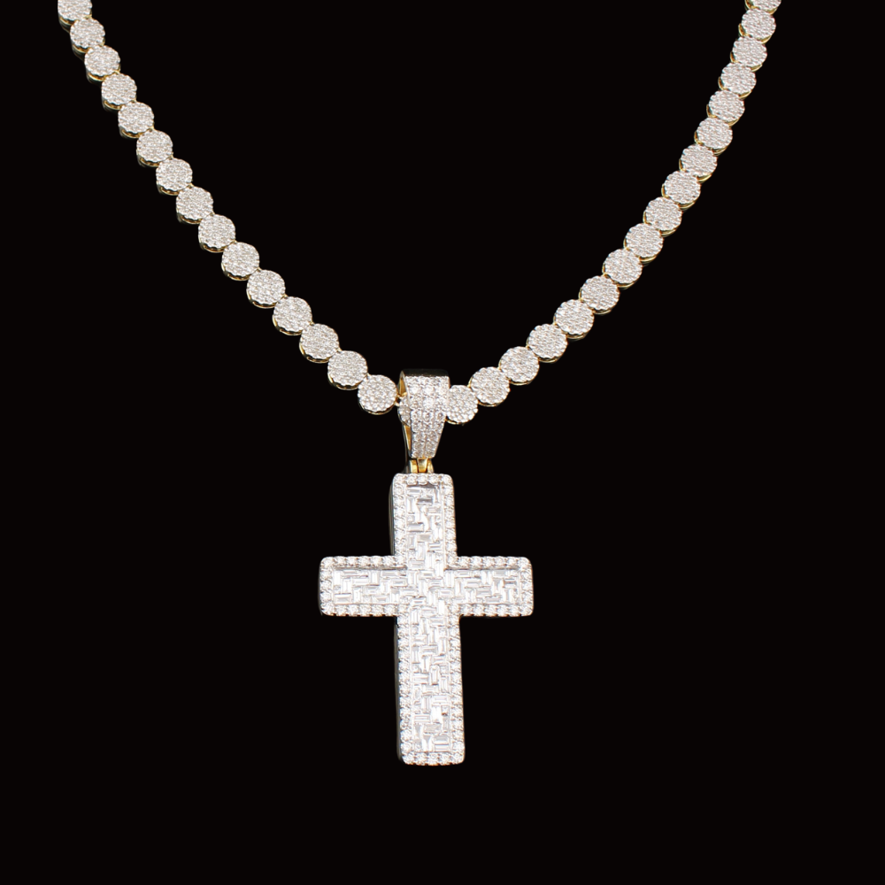 Cadena de oro de 10K y diamante auténticos y cruz de diamantes