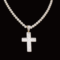 Cadena de oro de 10K y diamante auténticos y cruz de diamantes