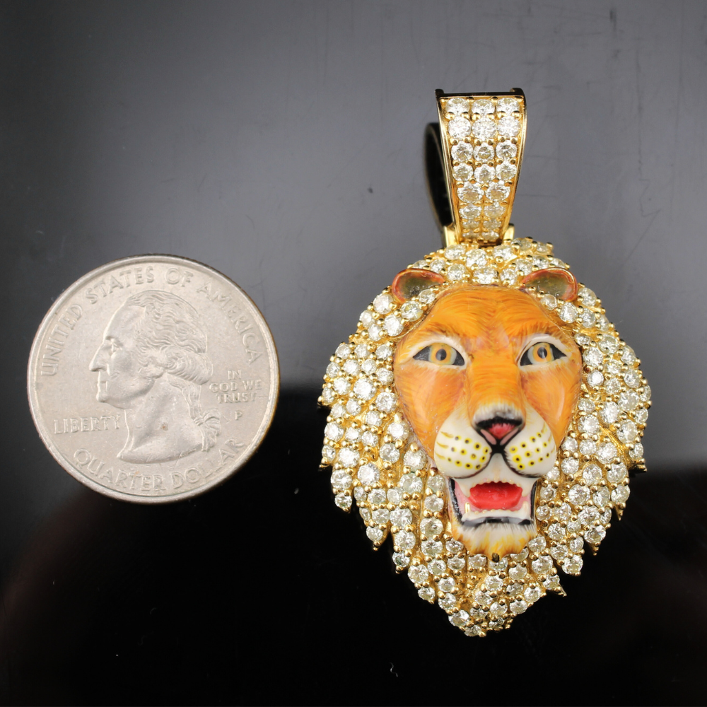 Real 10K Gold Diamond Lion Pendant