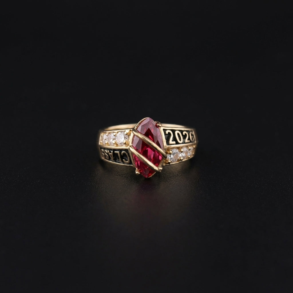 Anillo de clase de oro de 14 quilates con piedra de nacimiento - 2026