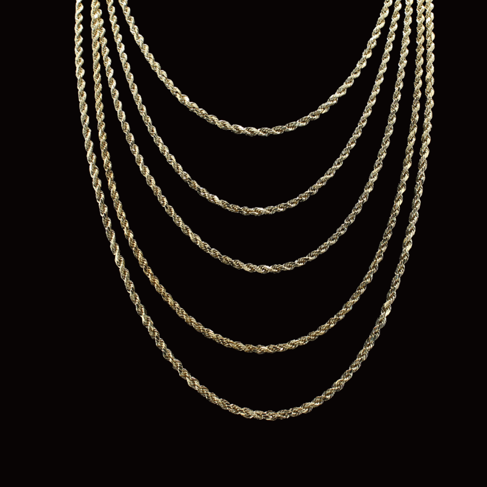 Cadenas de oro 10K auténtico de 3 mm tipo cuerda