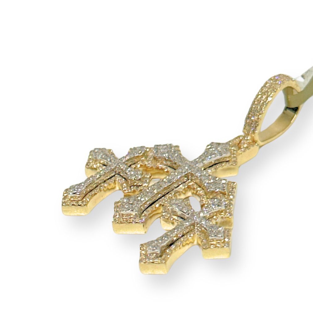 Colgante de cruz con diamantes de oro de 10K real