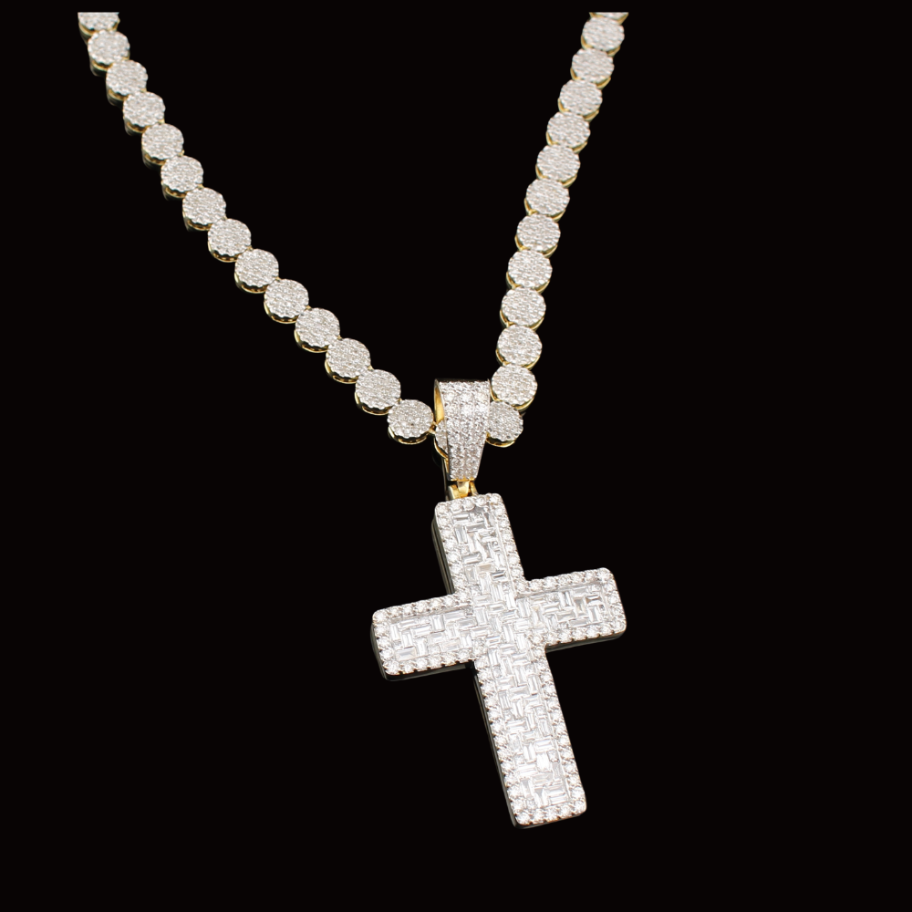 Cadena de oro de 10K y diamante auténticos y cruz de diamantes