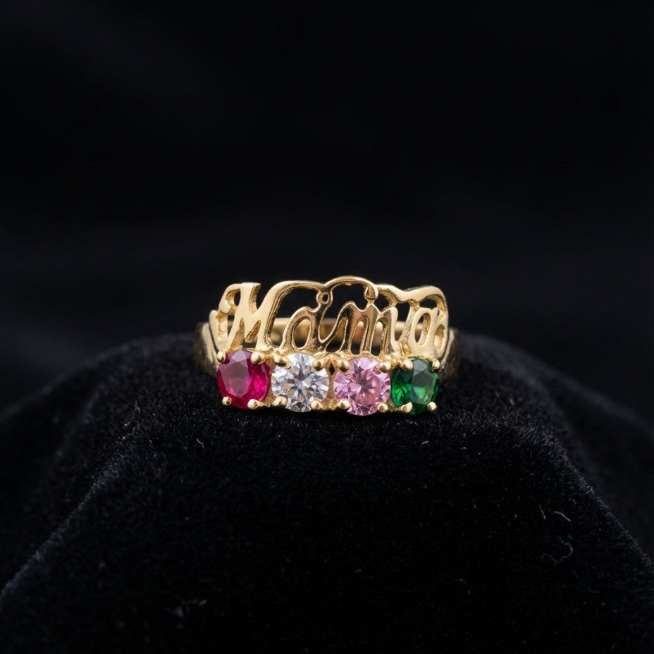 Anillo de oro de 14 quilates "Mama" auténtico
