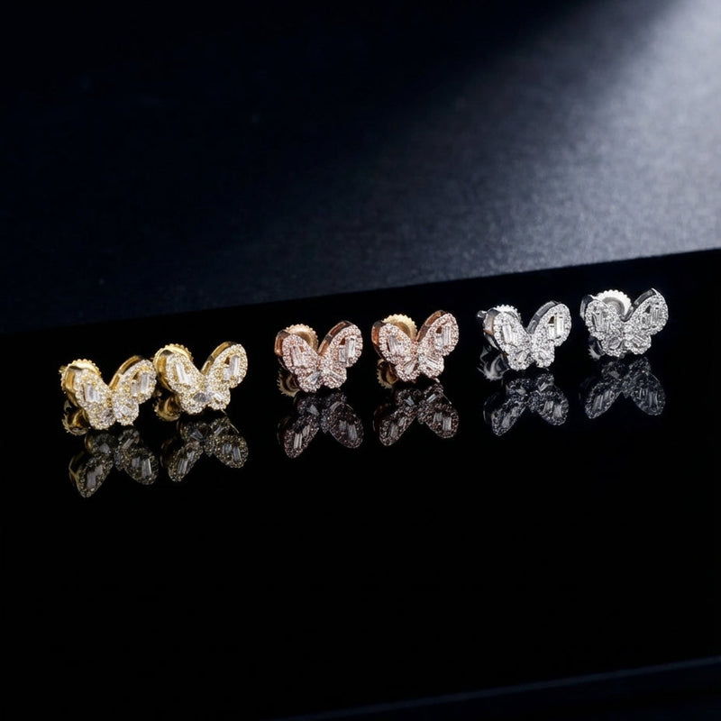 Real 10K Gold Diamond Butterfly Earring Studs 0.30 CTW