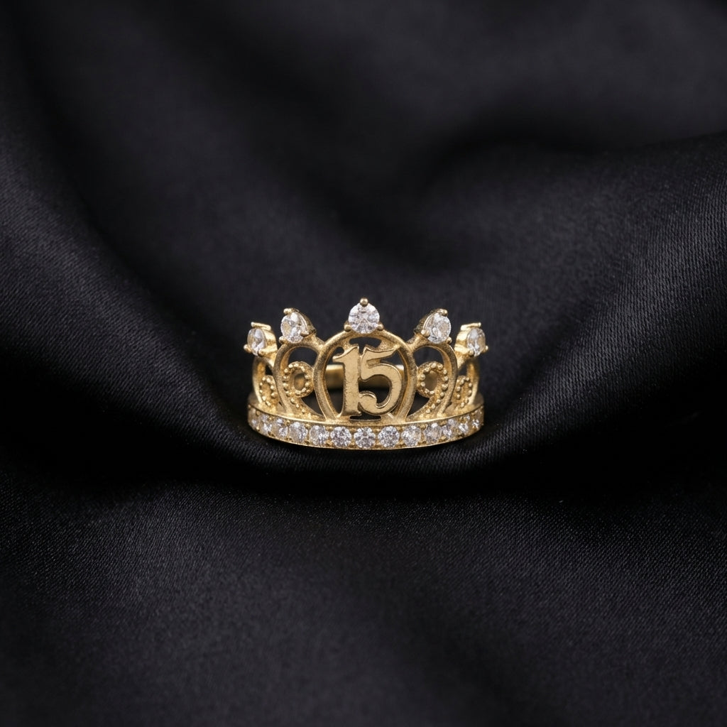 Real 10K Gold Quinceanera Crown Ring