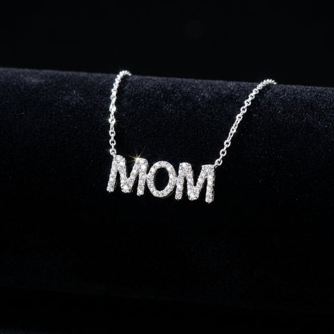Real 10K Gold Diamond 'MOM' Necklace