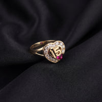 Auténtico anillo de quinceañera de oro de 14 quilates con piedra rosa