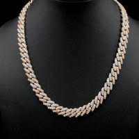 Oro auténtico de 14K, dos tonos, diamante, eslabón cubano, rosa y blanco.