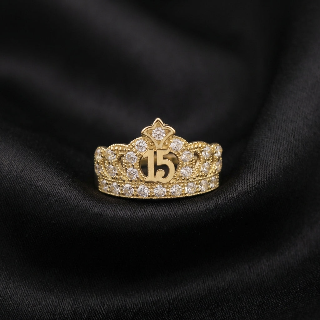 Anillo de Quinceañera de Oro 14K Auténtico