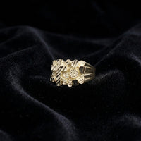 Anillo de oro de 10K auténtico con pepita y cruz