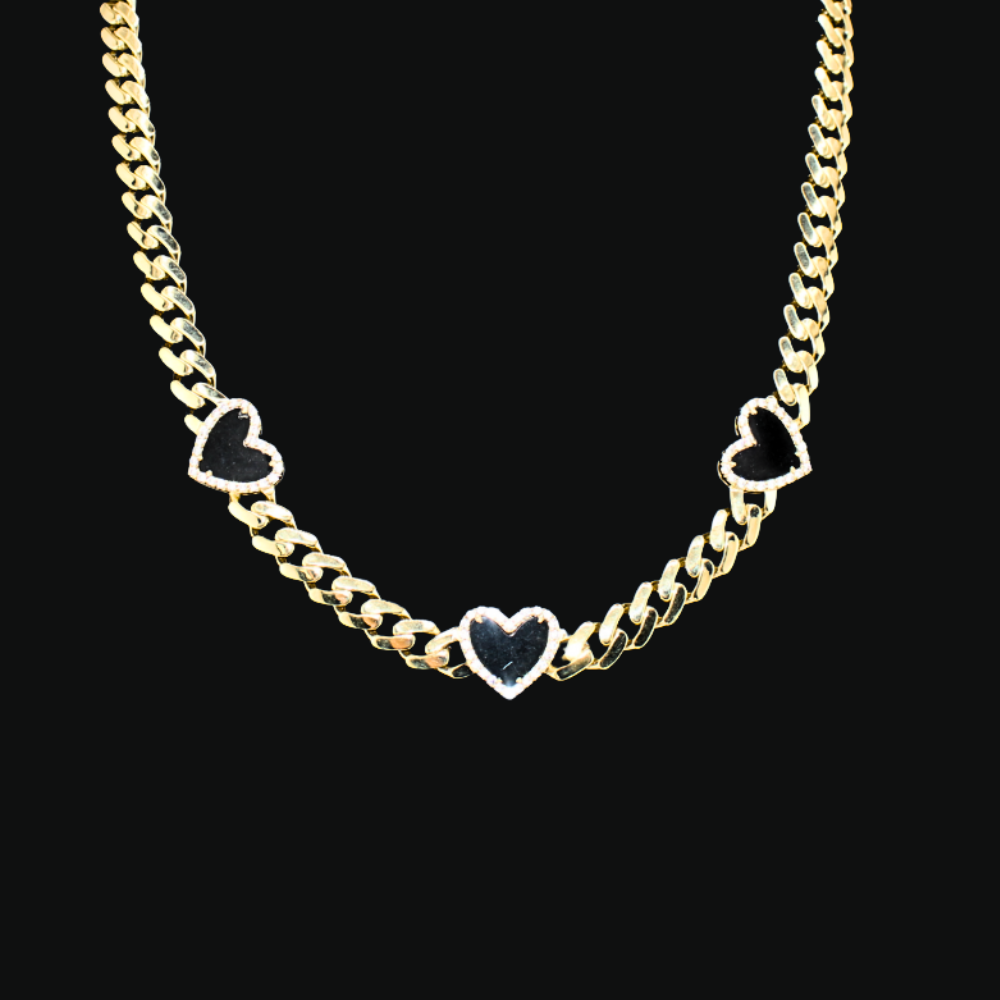 Real 10K Gold Black Heart Cuban Chain