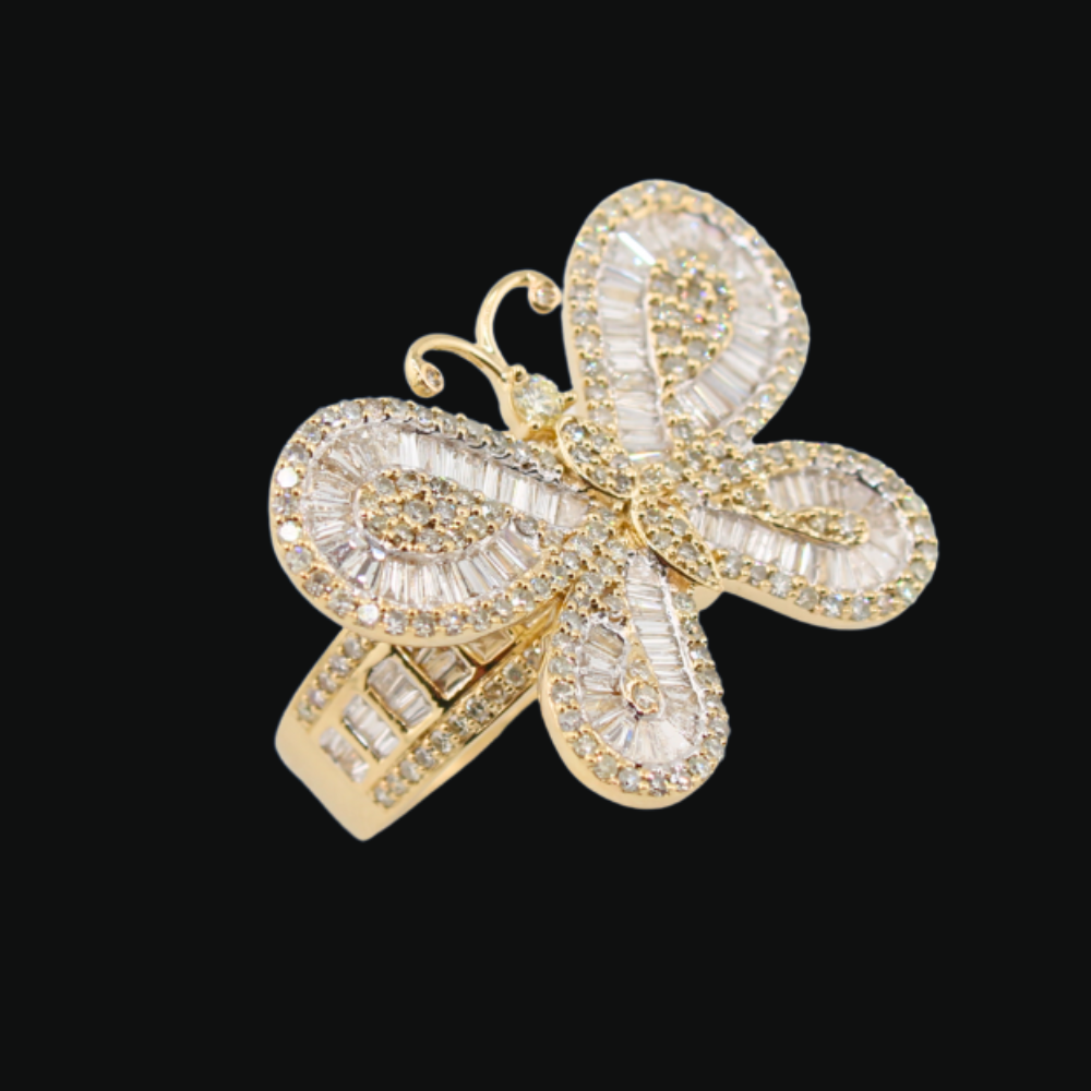 Anillo de mariposa de oro de 10K y diamantes reales